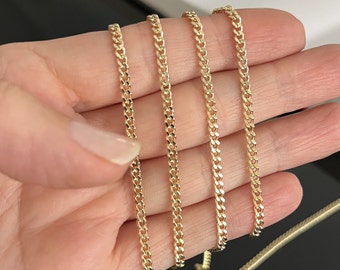 Gold curb chain 2mm by the foot, 18k gold filled, gold cuban chain bulk wholesale, body chain, chain by the foot
