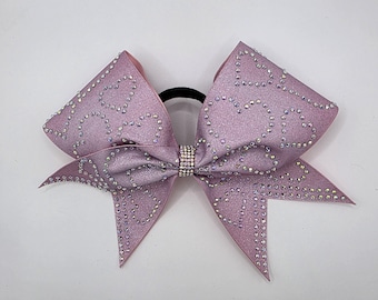 Noeud Cheer ombré | Noeud pour cheveux coeur rose et violet strass