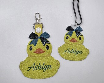 Custom Glitter Duck Bag Tag and Water Bottle Tag- Personalized Cheerleader Gift, Cheer Team Gifts
