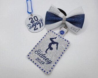 Personalized Senior 2027 Gift Set | Custom Senior Bow, Bag Tag & Water Bottle Tag | Graduation Gift for Gymnast