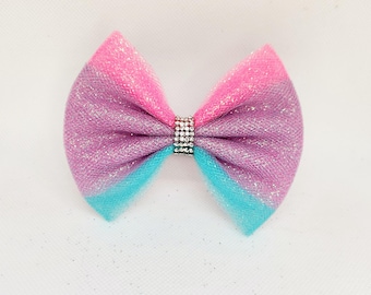 Noeud pour cheveux pailleté en tulle ombré : Cheer, gymnastique, bouquetière - 4 pouces (lot de 8)