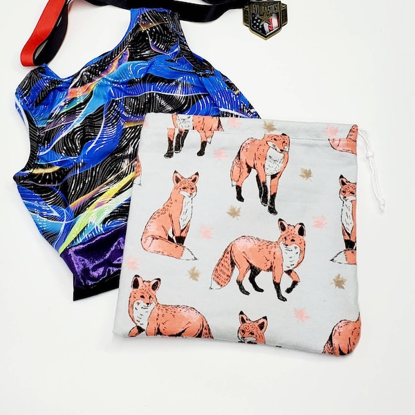 Fox Grip Bag, Personalized Gymnastics Grip Bag, Drawstring Bag, Chalk Bag, Gift Bag, Fox Bag, Gymnast Gift, Makeup Bag, Grips, Gymnast Gift