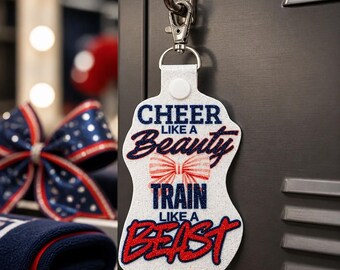 Cheer Bag Tag, Cheerleader Gifts, Cheer Keychain, Train Like a Beauty Bag Tag, Cheer Like a Beast Bag Tag