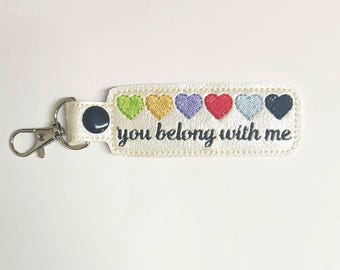 Porte-clés brodé : You Belong With Me - Étiquette de sac en similicuir