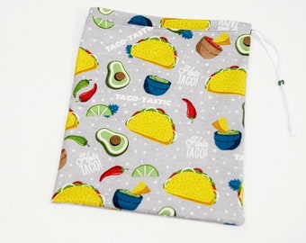 Taco Print Grip Bag, dragskopåse i bomullsflanell