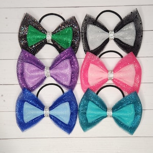 Tulle hair bow- Girls bow set, Gymnastics hair bow, Cheer hair bow, Hair bow, Glitter Hair Bow, Bling bow, Gymnastics gift, Birthday bow