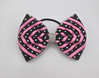 Noeud pour cheveux de gymnastique avec strass - Accessoire de queue de cheval scintillant pour Cheer & Dance