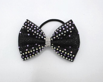 Nœud de gymnastique pour cheveux en tulle : bijou de danse Cheer avec strass
