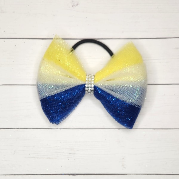 Tule haarelastiekjes - Gymnastiek haarstrik, Cheer haarstrik, College Bow, Glitter Hair Bow, Bling bow, Bloemenmeisje strik, 3 kleuren strik