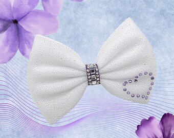 Tulle Hair Bow with Rhinestone Purple Heart- Gymnastics Gift, Dancer Accessory, Practice Essentials, Meet Gifts