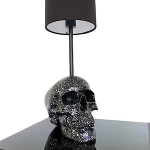 Black and Silver Splatter Lamp // Skull Decor // Skull Lamp // Handmade by Haus of Skulls