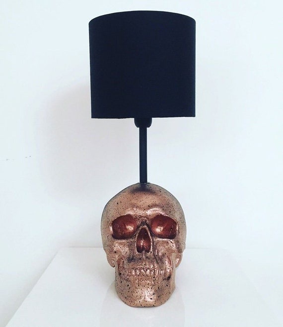 Rose Gold and Black Splatter Skull Lamp Skull Decor Skull