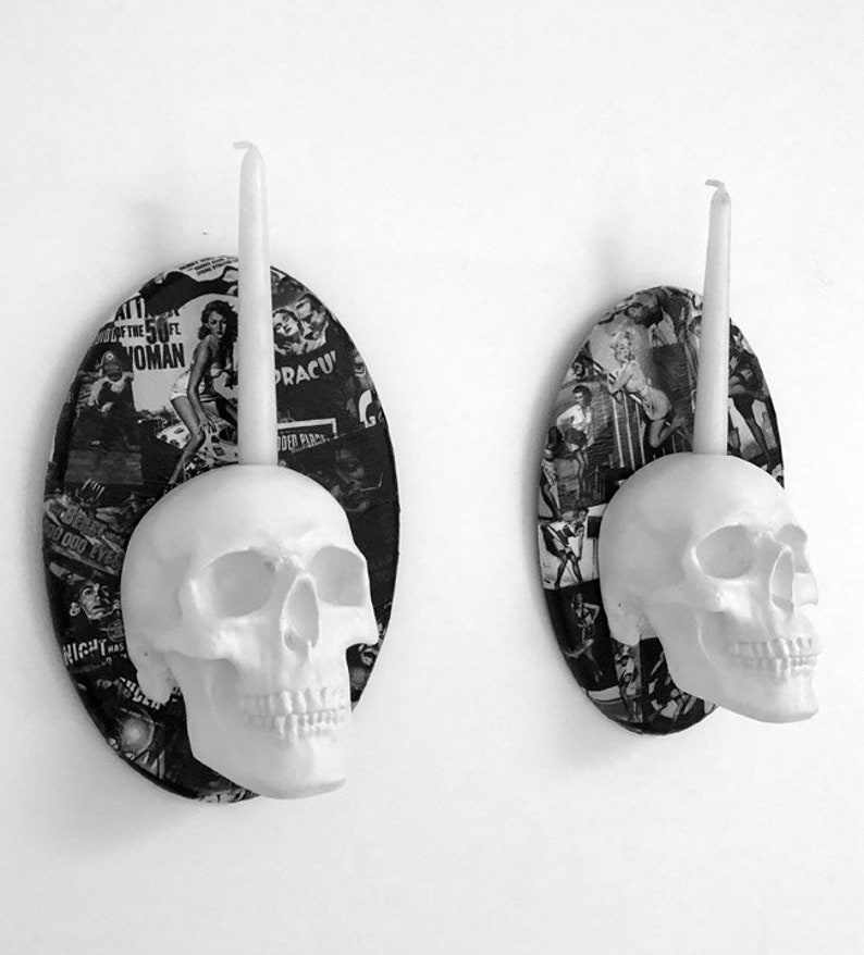 Skull Wall Plaque / Candle Holder // Skull Decor // Handmade Etsy
