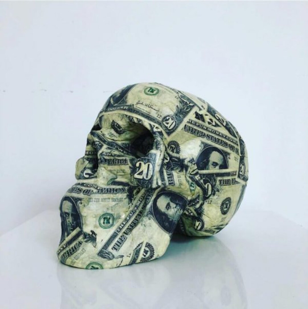 Decoupage Dollar Skull // Skull Decor // Handmade by Haus of Skulls Etsy