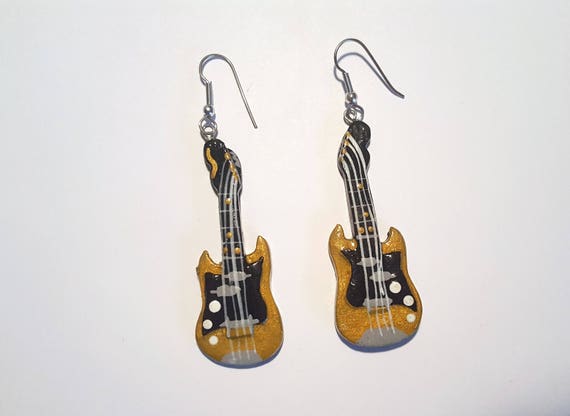 Guitar Earrings Wood Earrings Painted Guitar Earr… - image 4