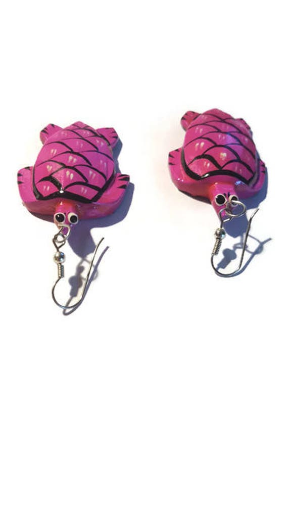Hand painted turtle earrings Tropical earrings