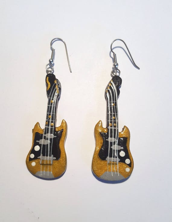 Guitar Earrings Wood Earrings Painted Guitar Earr… - image 2