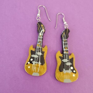 Guitar Earrings Wood Earrings Painted Guitar Earrings