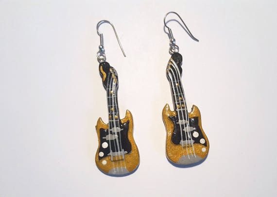 Guitar Earrings Wood Earrings Painted Guitar Earr… - image 3