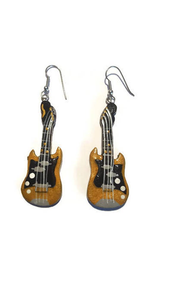 Guitar Earrings Wood Earrings Painted Guitar Earri