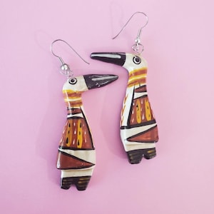 Bird earrings Colorful Wood earriings
