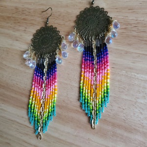 Beaded earrings, fringe earrings, colorful beads