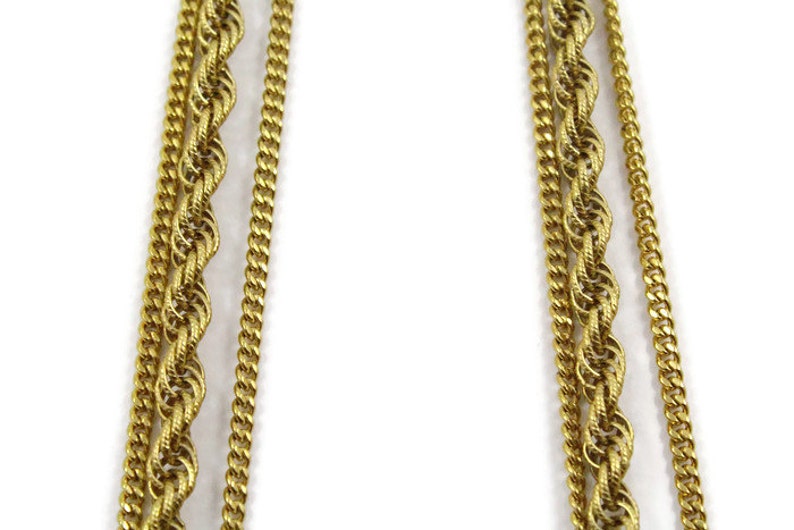 Vintage Three Strand Gold Tone Chain Necklace Super Long Gold