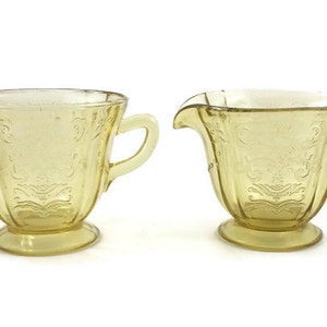 Federal Glass Company Madrid Pattern Cream and Sugar - Amber Depression Glass - 1930s Vintage