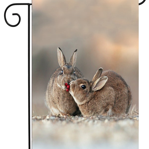 Two Rabbits with Berries Garden Flag G2383