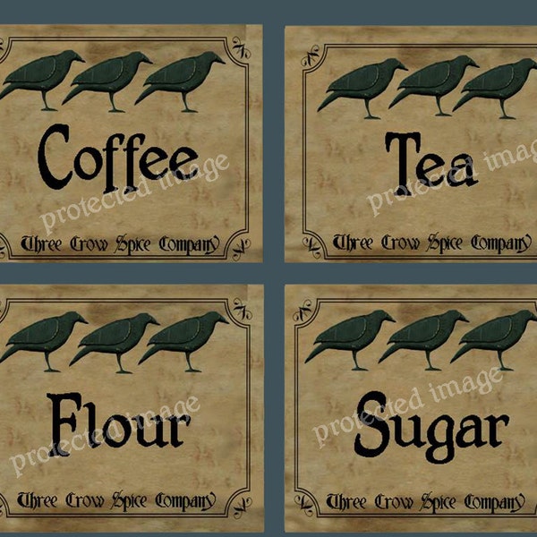 Primitive Coffee, Sugar, Flour and Tea Labels ~ Instant Download