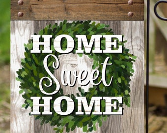 Home Sweet Home Wreath on Wood Garden Flag G1770