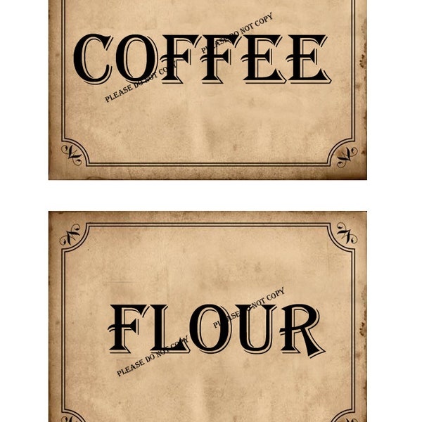 Primitive Coffee,  Flour,  Sugar and Rice     Labels  ~  Instant Digital Download