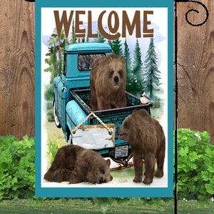 Three Bears on Truck Garden Flag G2070