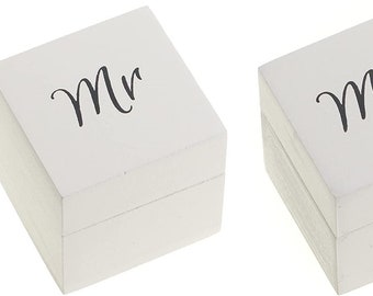 Wood Ring Bearer Box Wedding Engagement Ring Holder Box Decorative Jewelry Box Favor Gift (White and Black Set of 2)