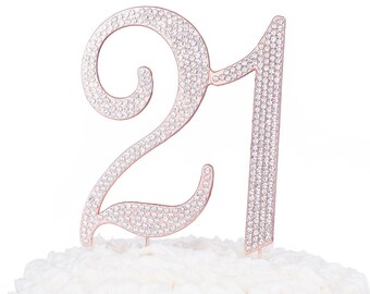21 Cake Topper, 21st Birthday Party Decorations, Rose Gold Crystal Rhinestone Metal Number, Decoration Ideas & Party Supplies, Centerpiece