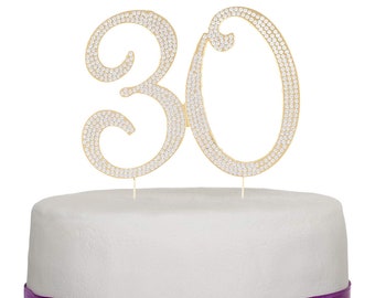 30 Cake Topper for 30th Birthday or Anniversary Party Decorations, Rhinestone Gold Metal Number, Party Supplies and Decoration Ideas