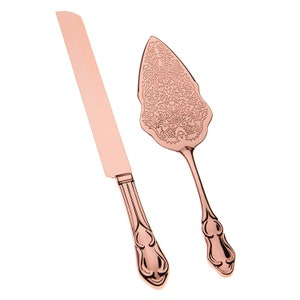 Cake Knife & Server Set, Rose Gold Cake Cutting Sets for Wedding, Anniversary, Vintage Filigree Party Supplies (Rose Gold)