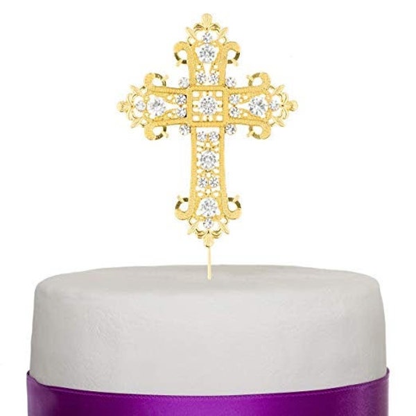 Cross Cake Topper, Gold Party Supplies, Decorations, Religious, Wedding, Baptism, Christening, Dedication, Christian, Boda Keepsake Memento