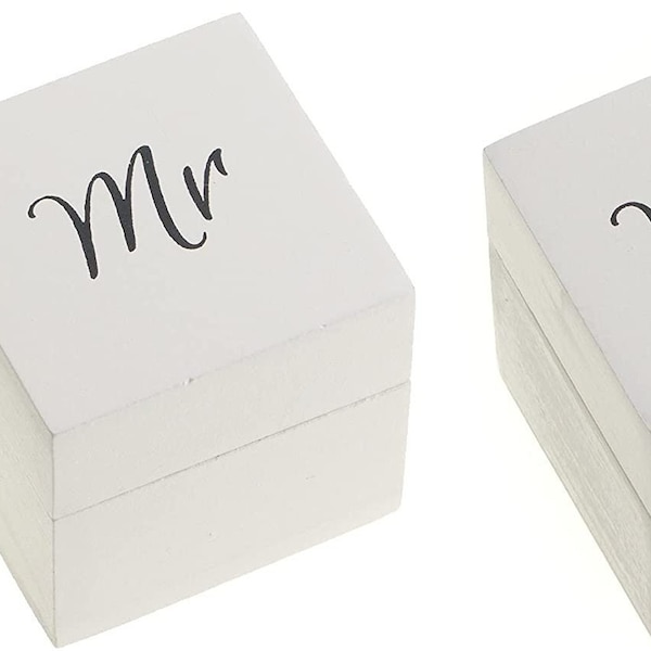 Wood Ring Bearer Box Wedding Engagement Ring Holder Box Decorative Jewelry Box Favor Gift (White and Black Set of 2)