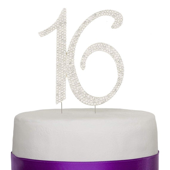 Sweet 16 Cake Topper Silver Crystal Rhinestone Number 16th Etsy
