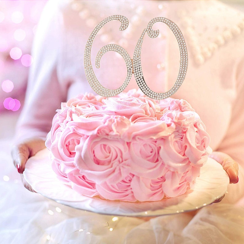 60 Cake Topper for 60th Birthday or Anniversary Rose Gold