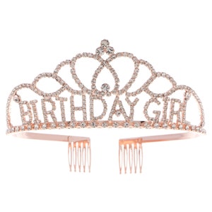 Diadema per ragazza di compleanno, corona in oro rosa per donna, accessori per feste, diademi in metallo (tiara in oro rosa)