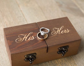 Wood Ring Bearer Box Wedding Engagement Ring Holder Box Decorative Jewelry Box Favor Gift (His & Hers)