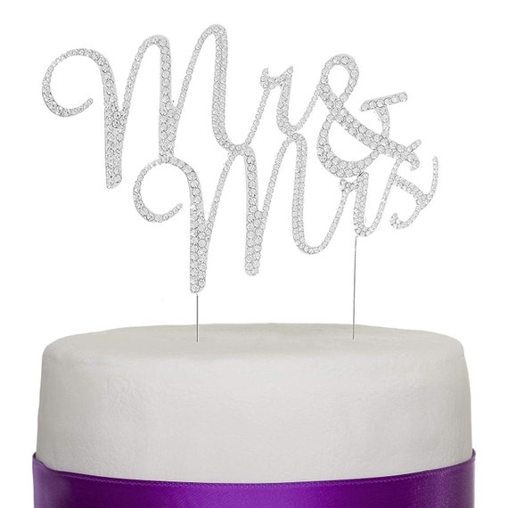 MR and MRS Silver Crystal Rhinestone Wedding Cake Topper Reception Decoration 