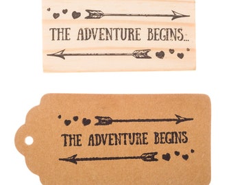 Wooden Rubber Stamp for Tags, The Adventure Begins, Wedding Favor Stamps, Pair with Key Bottle Openers and Tags (The Adventure Begins)