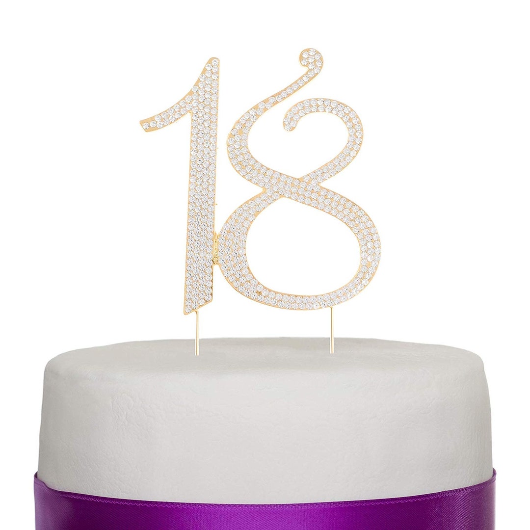 18 Cake Topper, 18th Birthday Party Decoration, Gold Crystal Rhinestone ...