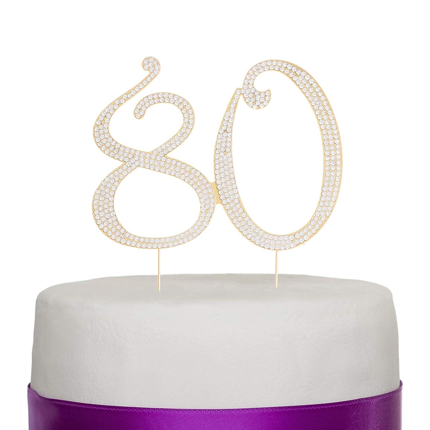 80 Cake Topper 80th Birthday Decorations Gold Crystal Etsy