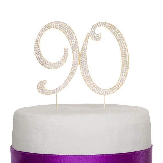 Birthday Cake Topper Rhinestone Crystal Anniversary Silver 90th cupcake decorate