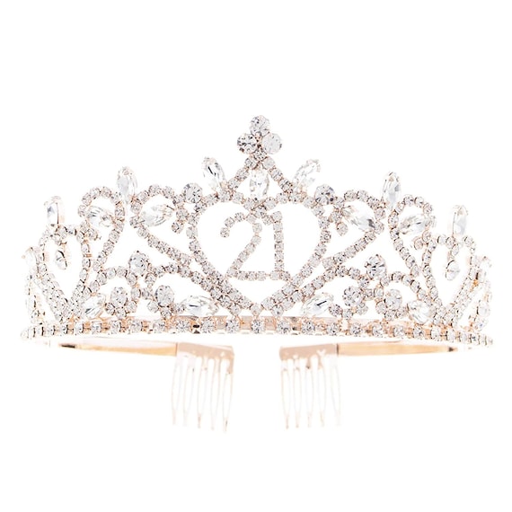 Ella Celebration 21 Tiara 21st Birthday Party Rose Gold Crown Party Accessories Supplies Rose Gold Heart
