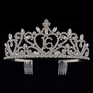 K&ouml;nnte beinhalten: Silberne Tiara mit Strasssteinen und der Zahl 15 in der Mitte.